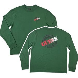 Guess Los Angeles Long Sleeve Crewneck Shirt Green with Graphic Print Mens Small